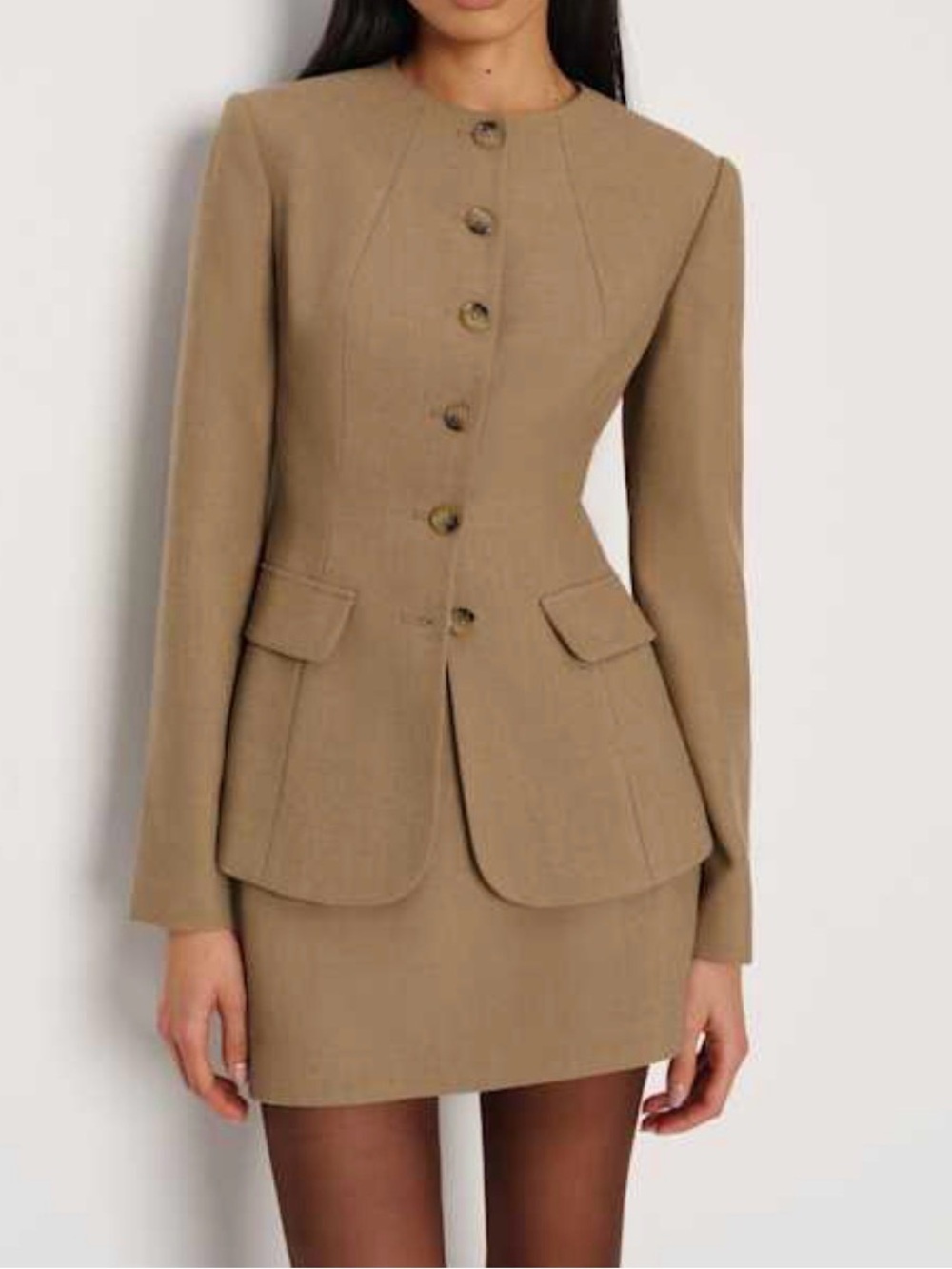 Reformation Georgia Two Piece Set Blazer Top Mini Skirt Toast Tan Brown 2 NEW - Picture 2 of 4